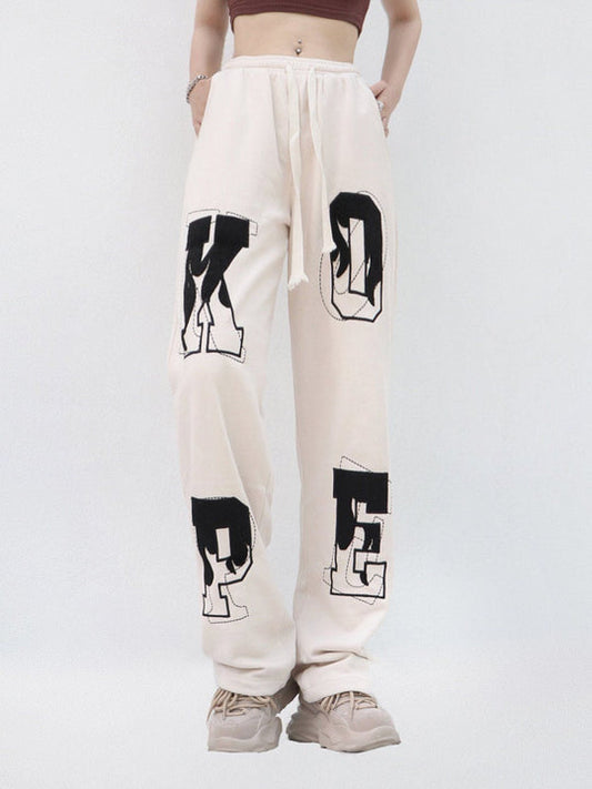 Alphabet Embroidery Drawstring Pants