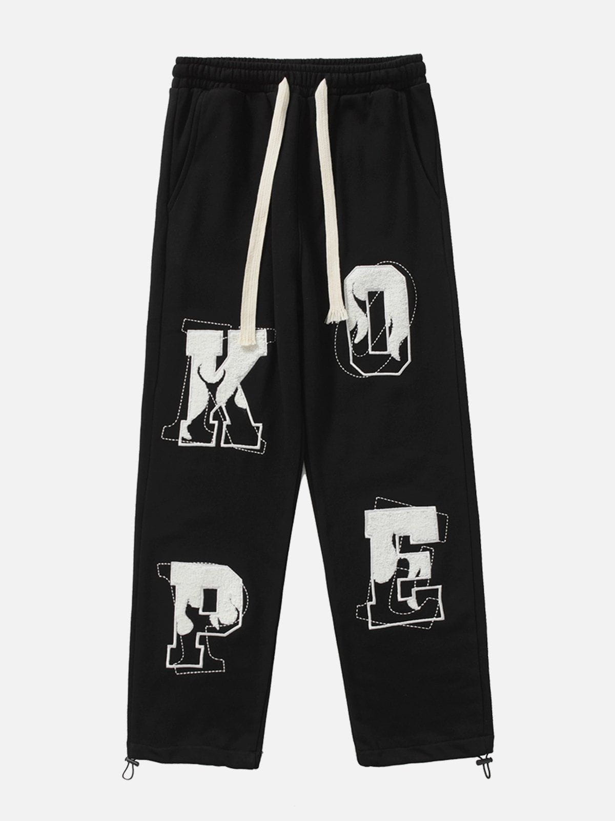 Alphabet Embroidery Drawstring Pants