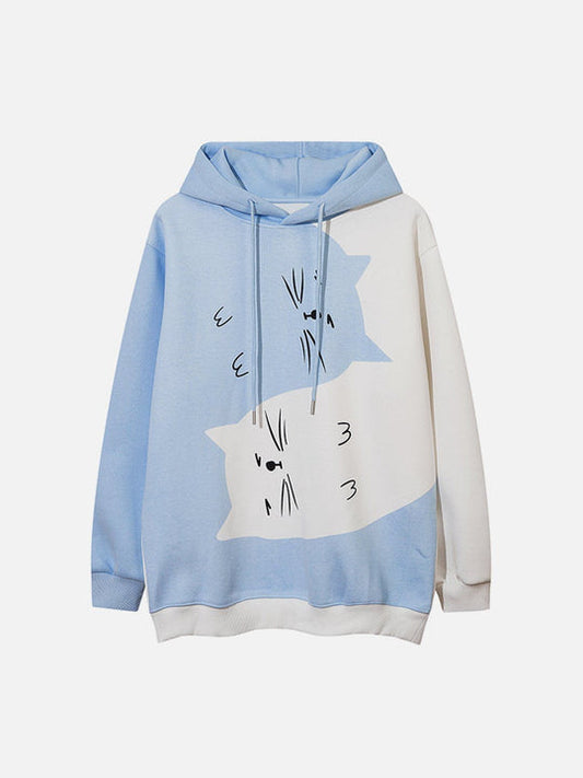 Cat Contrasting Panel Hoodie