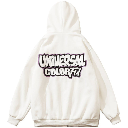 Letter Embroidery Flocking Zipper Hoodie