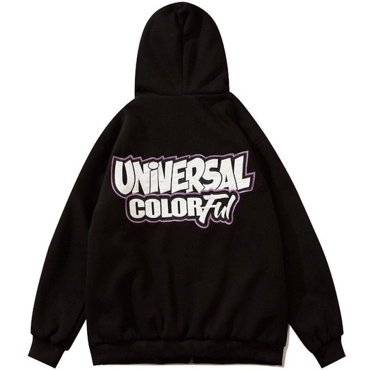 Letter Embroidery Flocking Zipper Hoodie
