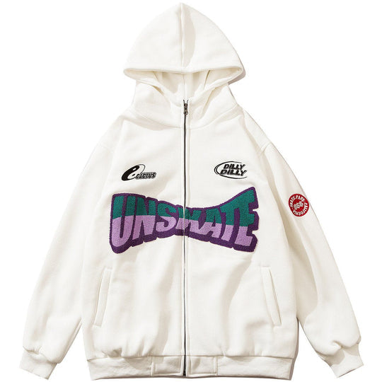 Letter Embroidery Flocking Zipper Hoodie