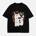 Cat-Embroidery-Print-Tee-Streetwear-Fashion