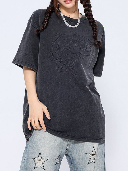 Dimensional Stamped Embossed Washed Tee