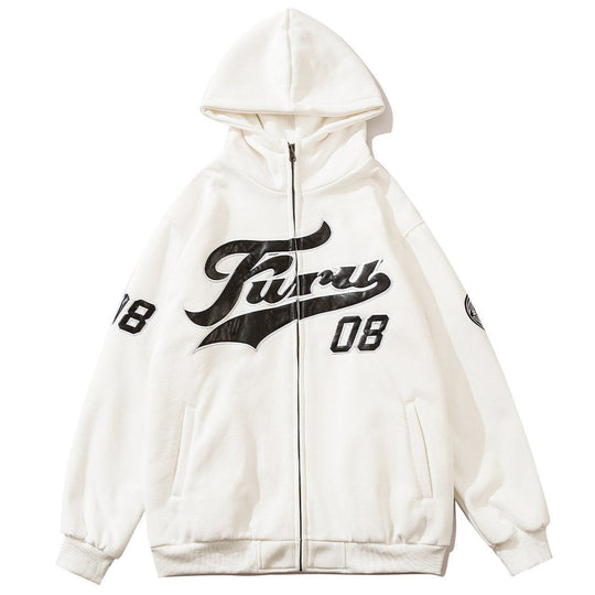 Letter Embroidery Zipper Hoodie
