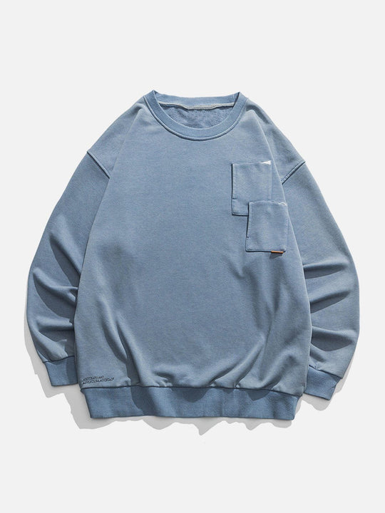 Breast Pockets Trim Washed Sweatshirts