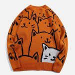 Cartoon-Cat-Pattern-Knit-Sweater-Streetwear-Fashion