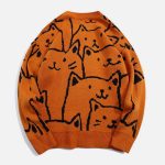 Cartoon-Cat-Pattern-Knit-Sweater-Streetwear-Fashion