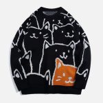 Cartoon-Cat-Pattern-Knit-Sweater-Streetwear-Fashion