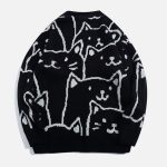 Cartoon-Cat-Pattern-Knit-Sweater-Streetwear-Fashion