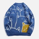 Cartoon-Cat-Pattern-Knit-Sweater-Streetwear-Fashion