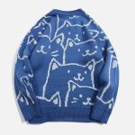 Cartoon-Cat-Pattern-Knit-Sweater-Streetwear-Fashion