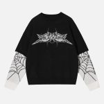 Fake-Two-Spider-Web-Jacquard-Sweater-Streetwear-Fashion