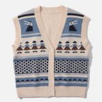 Hand-In-Hand-Pattern-Knit-Sweater-Vest-Streetwear-Fashion