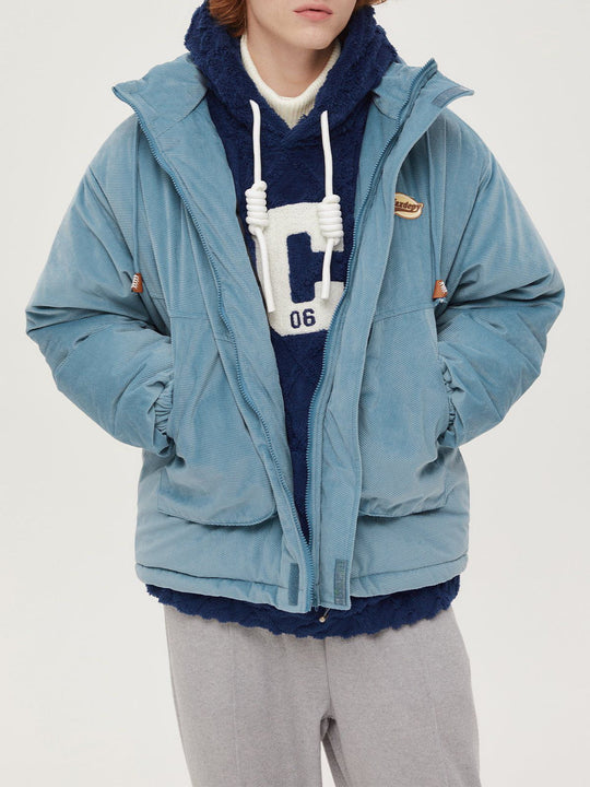 Ellesem Vintage Solid Color Corduroy Winter Hooded Coat